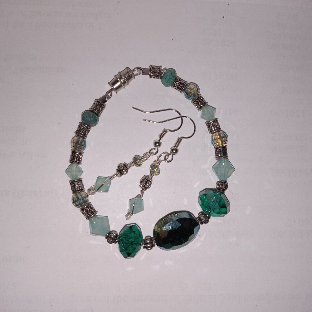 blue crystal bracelet earring set
